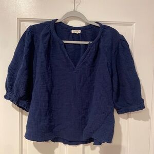 Just Living Navy Cotton Gauze Puff Sleeve Top – Size XL